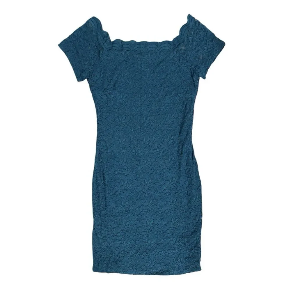 Teal Lace Off Shoulder Bodycon Dress Size L DAO Chloe Dao
